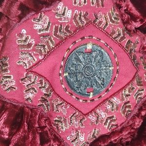 Hobo bag, velvet embroidered bag, deep merlot